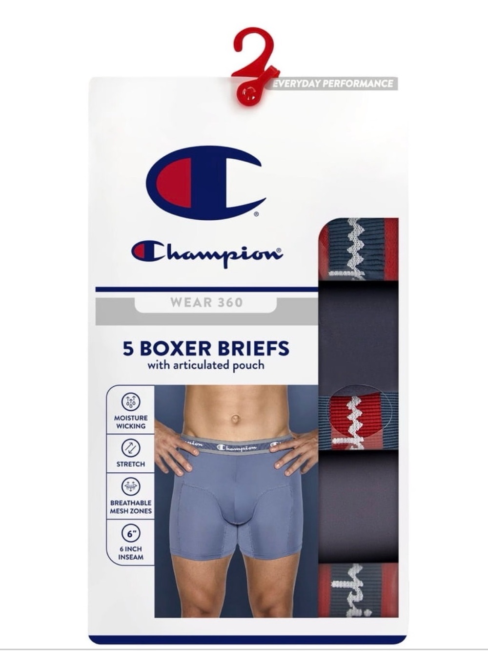 Champion Men’s 5-Pack Boxer Briefs - Blue & Red Accents